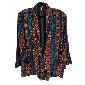 Blazer glory size 3X multi color vertical geometric aztec blazer jacket 80s VTG